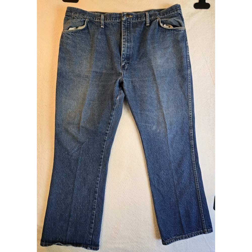 Vintage Rustler Dark Wash Jeans 44x30 Made In USA Denim Cowboy Cut 90s Grunge